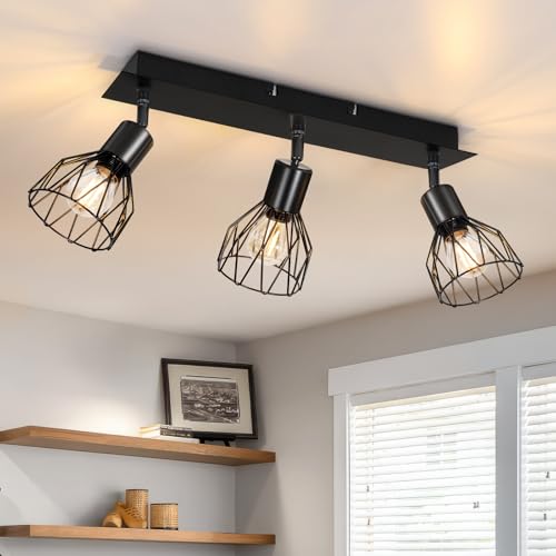 VEKIDOT Lámpara de Techo 3 Focos Orientable, Lámpara de Techo Negro E14, Moderno Plafones de Techo Ajustables y Giratorios, Plafón Foco de techo LED Para Pasillos