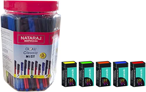 Image of Nataraj GCM Ball Pen Jar & Apsara Matt Magic Eraser - Pack of 20