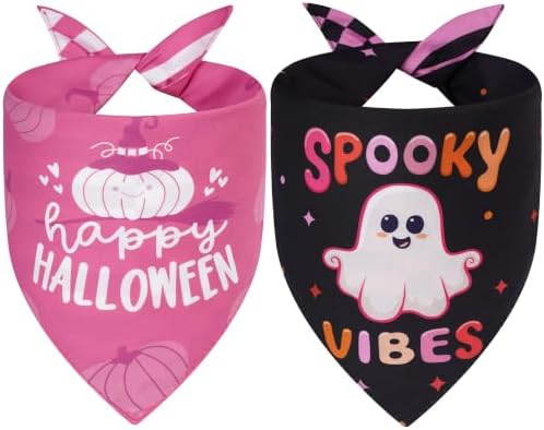 Halloween Dog Bandanas Pink Black XLarge 2PCS, Scarf for Boy or G...