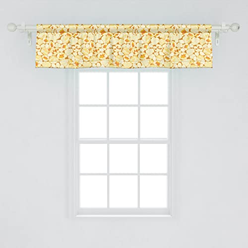 Lunarable Butter Yellow Window Valance Pack of 2, Close up Pattern of Popcorn Silhouettes, Rod Pocket Curtain Valances for Kitchen Bedroom, 54