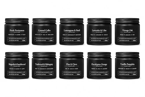 Set di 10 Candele Profumate da Uomo, Confezione Regalo Elegante con 10 Fragranze, Candele Aromatiche in Vetro, Idea Regalo per Papà, Marito, Fratello, Compleanno, Natale, Festa del Papà - 14
