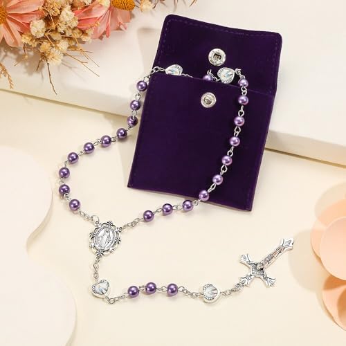 1pcs Glass Pearl Beads with alloy Epoxy Heart Metal Beads Rosary Necklace pack in Velvet Gift Bag with Rosary Pray jewelry3