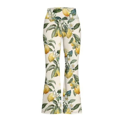 Xuxugorta Kids Girls Flare Leggings Retro Lemon Print High Waisted Soft Casual Yoga Bell Bottoms Fashion Long Pants for Workout Running