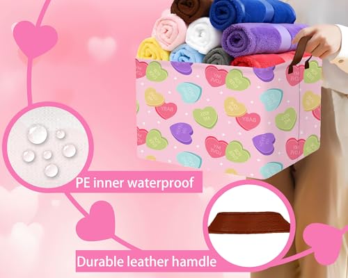 Image of Valentines Day Basket Large Foldable Heart Shaped Storage Box for Gifts Kids Empty Storage Bins Rectangular Toy Organizer Decor (Colorful Love)