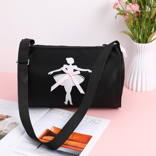 Bolsa de ballet para niñas en tela Oxford negra con correa ajustable 5