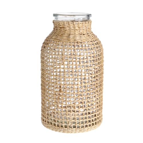 DOITOOL Wicker Vase, 8" Tall Glass Vase with Rattan Cover,