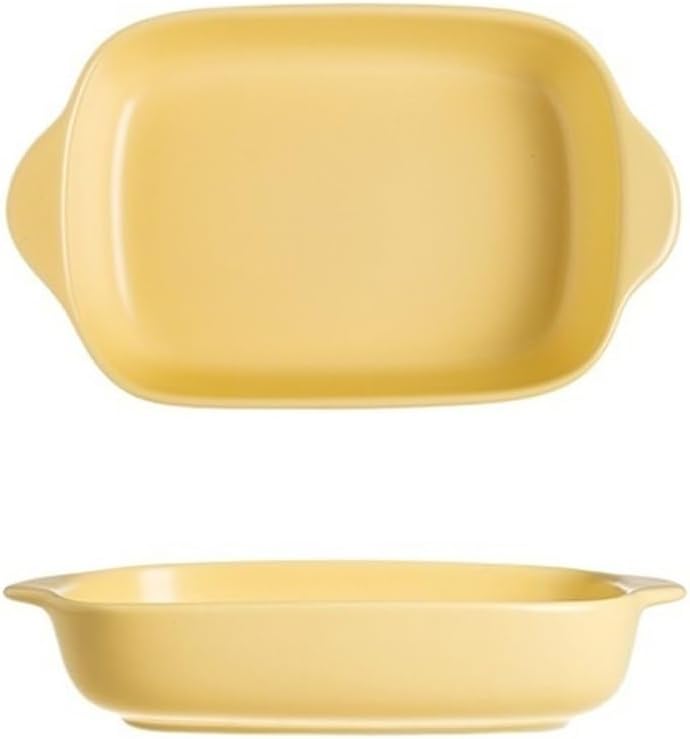 Baking Dishes Colorful Ceramic Double-Handled Baking Pan Household Square Tableware Salad Baked Rice Bowl(Yellow)