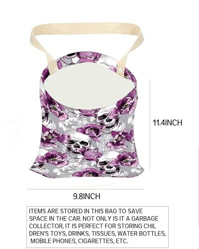 Image of Car Garbage Can, Hanging Car Trash Can for Back Seat Organizer, Cool Skull Flowers