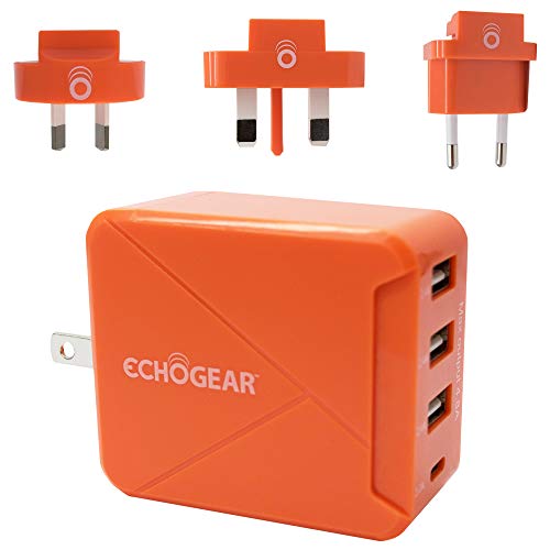 ECHOGEAR International Travel Power Adapter With 1 USB-C & 3 USB-A Ports - Converts Voltage In US, UK, Europe, Asia & More - Multi-Port World Travel Charging Station Powers Your Devices When Traveling