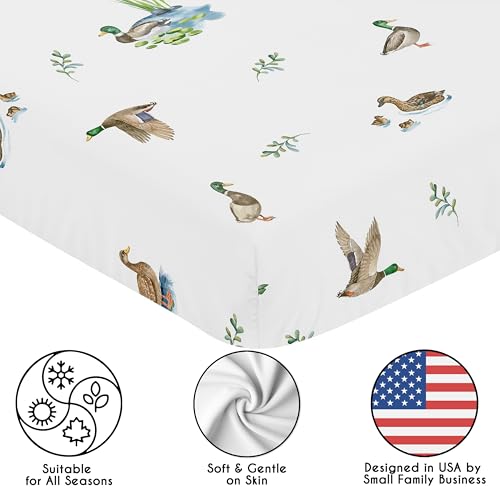 Image of Sweet Jojo Designs Fitted Baby Crib Sheets (Mallard Duck Cottagecore) for Girls /Boys, Infant Nursery, Toddler Room - Standard Size (Watercolor Ducks, Nature, Wildlife, Pond, Lake, Ducklings Lily Pads)