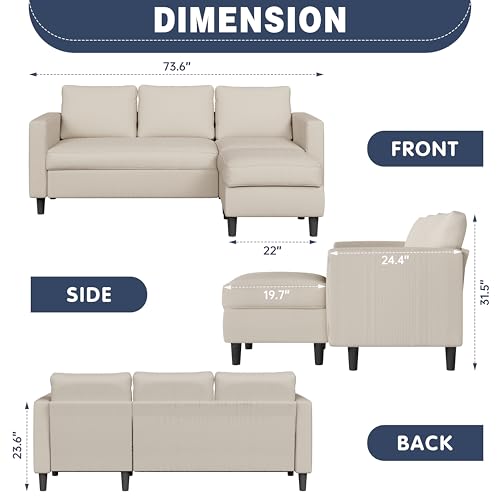 Image of Shintenchi L Shaped Sectional Sofa Couch,Convertible Modular Sofas with Movable Ottoman,3-Seat Upholstered Corduroy Couch,Small Couches for Living Room,Apartment,Office(Beige)