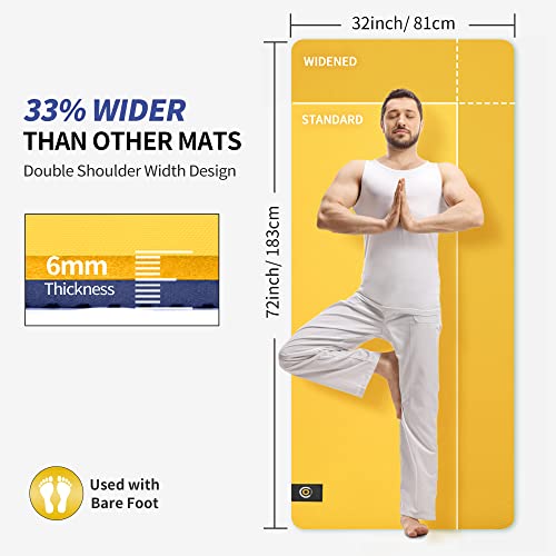 Cambivo Extra Wide Yoga Mat For Women And Men (72"X 32"X 1/4"), Eco-Friendly Sgs Certified, Large Tpe Exercise Fitness Mat For Yoga, Pilates, Workout (6Mm, Yellow) #TOP1