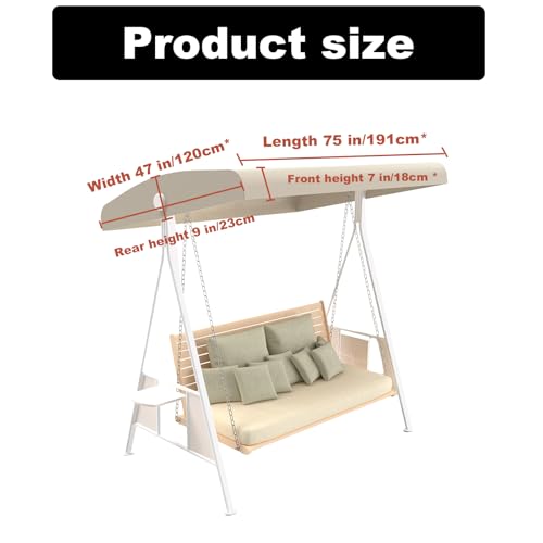 Outdoor Patio Swing Canopy Replacement Cover,3 Seater Universal Porch Swing Cover,Outdoor Waterproof Top Cover Replac for Garden Swing Chair Patio Hammock, for Porch, Garden, Beige by Baizoy - Used condition - Image 2