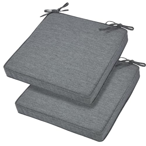 IN4 Care Patio Chair Cushion 18"x18"x2.5" for Patio Furniture, 2 Pack, Indoor/Outdoor Waterproof Square Corner Seat Cushion with Ties, Chair Pads for Garden Dining Office Sofa-Heathered Grey