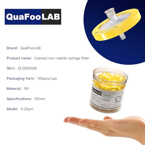 Image of Syringe Lab Filters,Syringe Filters, Nylon 13mm Diameter 0.22μm Pore Size,Non Sterile Filtration,Yellow Pack of 100