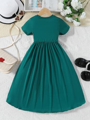 Toddler Baby Girls Green Short Sleeve Pleated Skirt Kids Summer Long Dress Maxi Skirt with Nipped Waist Wide Swing3