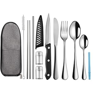 Portable Travel Utensils Set,Reusable Utensils,Travel Camping Cutlery Set,Stainless Steel Flatware Set with Case,Lunch Boxes Workplace Camping School Picnic (Sivler)