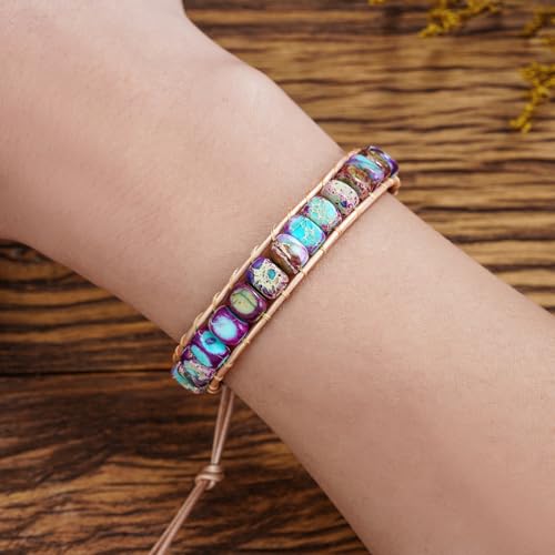 Image of Plumiss Women Boho Handmade Natural Stone Crystal Leather Bead Wrap Bracelets Collection