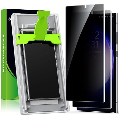 Ksleri 2 Pack for Samsung Galaxy S23 Ultra / S22 Ultra 6.8” Privacy Screen Protector [Non-Glass] Auto Alignment, Bubble-Free, Fingerprint ID Support, Full Coverage Anti-Spy PET Film, Case Friendly Cover