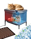 MAXCOM Pet Cooling House with Fan & Air Conditioning Ice Packs - Weatherproof Feral Cat Summer Shelter - Dual Use Cat Bed with Timer & Adjustable Temperature Heater Pad Suit for All Seasons