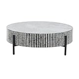 Deco 79 Mother of Pearl Shell Geometric Living Room Coffee Table Round Table with Black Metal Legs, Center Table 38' x 38' x 12', Gray