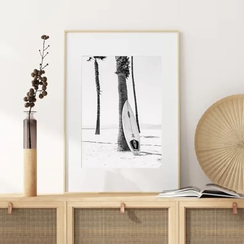 Poster surf Californie noir et blanc tableau phare de plage 80x120cm avec cadre