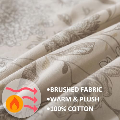 FADFAY Light Khaki Vintage Hydrangea Floral Duvet Cover Set Queen Size Premium 100% Brushed Cotton Shabby Peony Pattern Bedding Zipper Bed Cover with 2 Pillowcases Luxury Daisy Breathable Soft 3pcs by FADFAY - Image 5