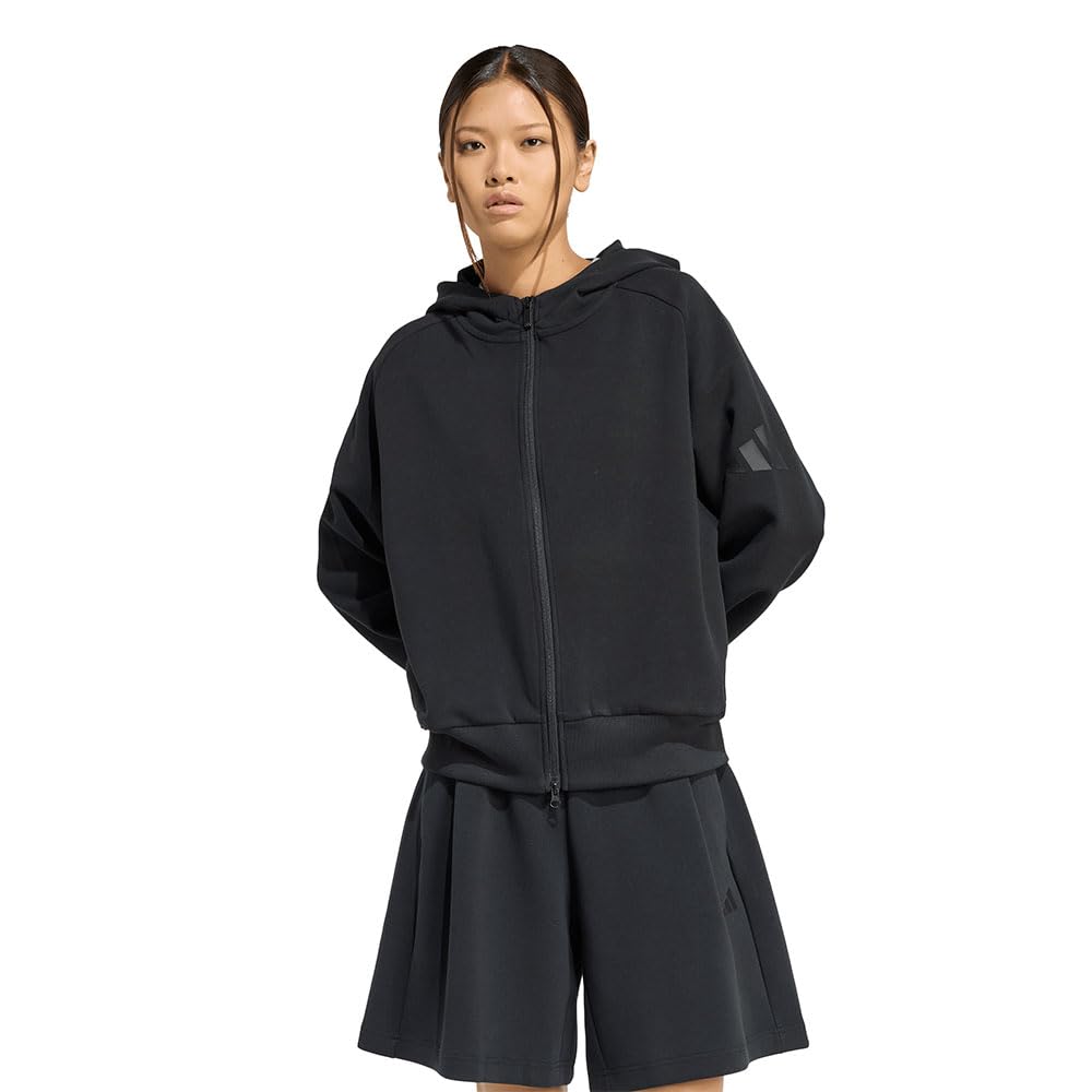 adidas Women's Soft Lux Full-Zip Hoodie Sweatshirt, black, XS