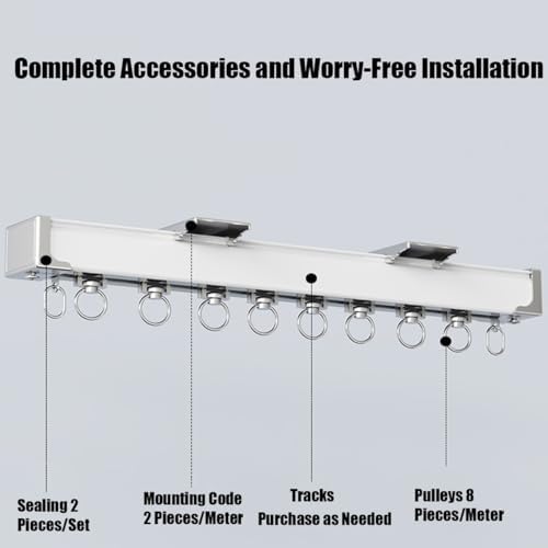 Premium Sliding Ceiling Mount Curtain Track - Silent Rollers & Hooks - Ideal for Living Room, Bedroom, Office, RV & Shower Curtains - Easy Install (White, 11.15 ft)