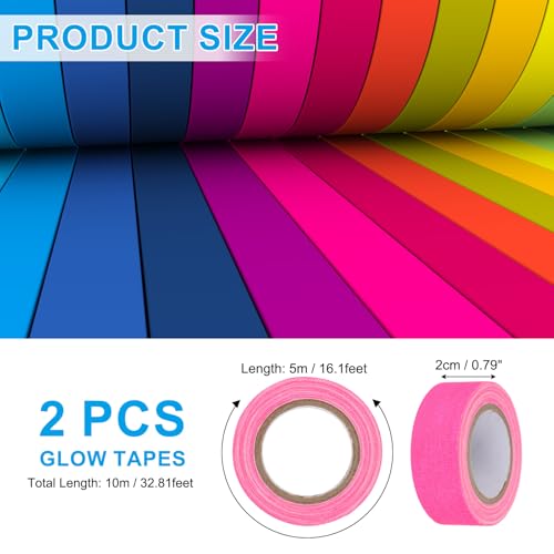 Image of PATIKIL Neon Gaffer Cloth Tape, 0.8 Inch x 32.8 Feet Colored Cotton Glow Tape Markers Fluorescent Blacklight Glow in The Dark Reflect Tape Stickers for Party Decorations, Pink