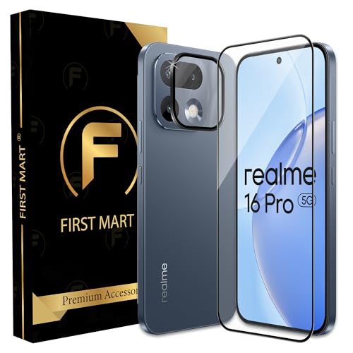 Image of FIRST MART Tempered Glass for Realme 16 Pro 5G with Black Camera Ring Guard & Installation Kit | HD Clear Edge-to-Edge Screen Protector, Scratch Resistant, Case-Friendly | Pack of 1