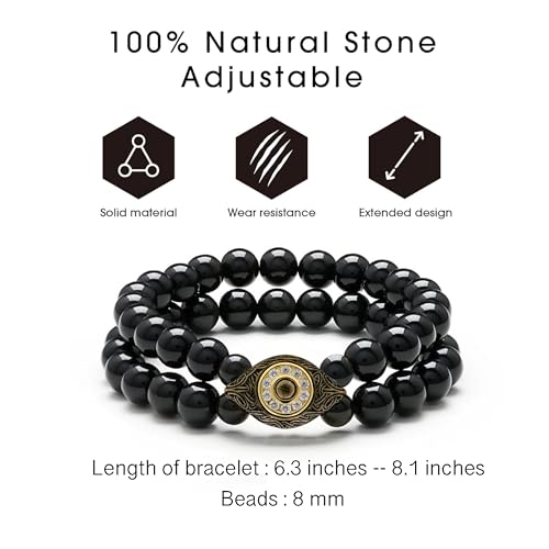Evil Eye Bracelets for Men - Black Tourmaline Bracelet - 8 MM Black Tourmaline Beaded Mens Bracelet Black, Anniversary Valentines Father's Day Birthday Gifts for Him Boyfriend Husband Man Son Dad3