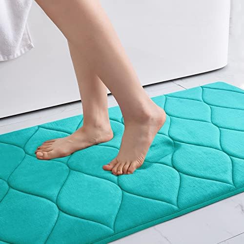 Colorxy Memory Foam Bathroom Rugs, Ultra Soft & Non-Slip Bath Mat, Water Absorbent and Machine Washable Shower Bath Runner Rug for Kitchen Bathroom Floor Carpets, 36"x24", Teal