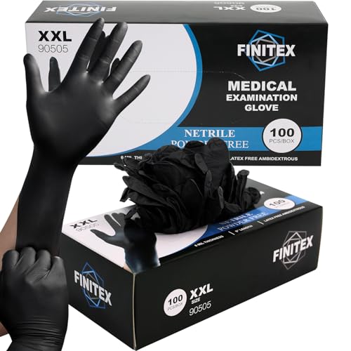 Image of FINITEX Black Nitrile Disposable Medical Exam Gloves 6.3mil Food Cleaning