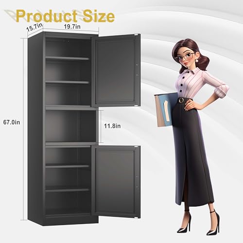 Image of pozdeg 67 inch Tall Narrow Storage Cabinet Metal Bathroom Cabinet with 4 Adjustable Shelves, Freestanding Pantry Cupboard for Kitchen, Dining Room, Living Room Bathroom and Home Office (Black)
