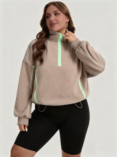Charming Ashley Womens Plus Size Quarter Zip Pullover Fleece Sherpa Jacket — view 2