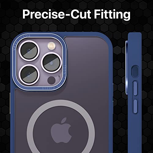 Image of Vaku Luxos Clear Armor MagPro for iPhone 14 Pro Case Cover, Shockproof, Scratch Resistant, Slim, Thin, Military-Grade Metal Ring Camera Protection, Compatible with MagSafe Back Cover - Dark Blue