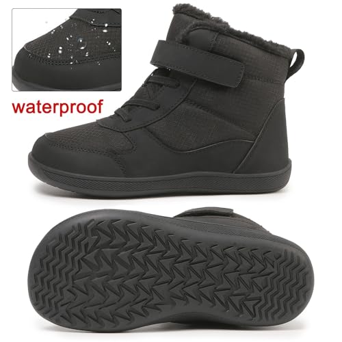 Children's winter snow boots for boys and girls, wide toe barefoot snow boots, children's high-top cotton shoes, sneakers (D2506-black, Toddler, 1, Digital, US Shoe System, Wide Leg Pants)3