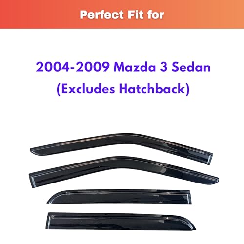 Image of KPY Rain Guards Fit for 2004-2009 Mazda 3 Sedan, Out-Channel Window Visors Vent Wind Deflectors 4PC, Car Accessories for 04-09 Mazda 3 Sedan (Excludes Hatchback)