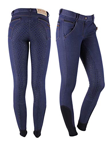 qhp Equitación Hombre Equitación Denim completo Grip Jeans Look con modernas costuras, color denim, tamaño 46
