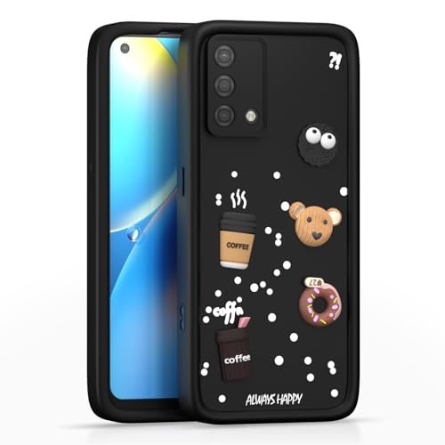 Image of Pikkme Back Cover for Oppo A74 5G | Cute Fun Cartoon 3D Bear Silicone Full Body Protection Bumper Case (Black)