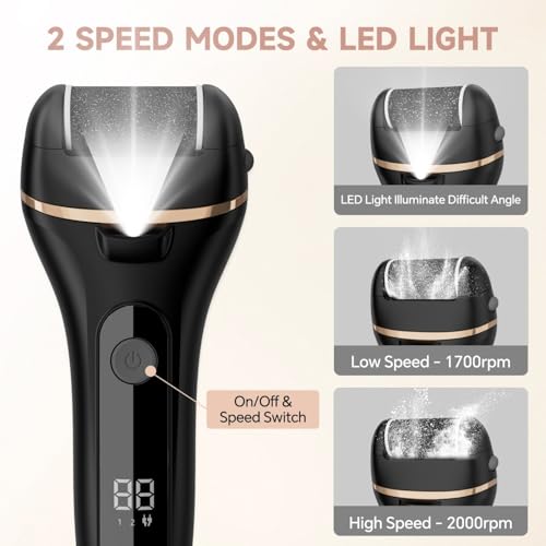 Image of Electric Callus Remover for Feet with 3 Rollers, Waterproof Electric Foot Callus Remover, Rechargeable Portable Foot Scrubber, Professional Pedicure Tools, Foot Care for Dry /Dead Skin, 2 Speed, Black