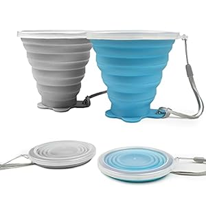 Siliconen opvouwbare beker, 2-pack BPA gratis inklapbare reismokken, opvouwbare siliconen bekers met plastic afdichtdeksel, herbruikbare draagbare bekerset voor picknicken, kamperen, outdoor wandelen reizen