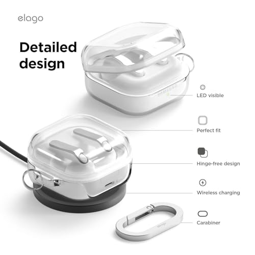 Image of elago Clear with Carabiner, Compatible with Samsung Galaxy Buds 4 Pro Case & Galaxy Buds 4 Case, Premium TPU Cover, Wireless Charging, Headphone Accessories, for Men, for Women (Clear)