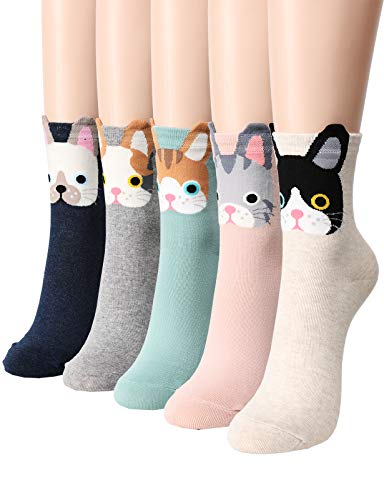 OSABASA Womens Casual Socks - Cute Crazy Lovely Animal Cats Dogs Pattern Good for Gift 2 to 6 Pair