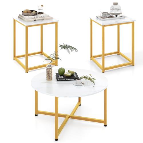 Giantex Round Nesting Table Set of 3, Modern Faux Marble
