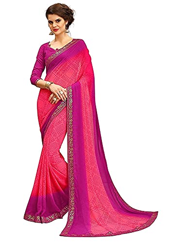 Image of RAJESHWAR FASHION WITH RF Women's Printed Georgette Saree For Women With Jacquard Work Lace Border With Blouse Piece(Multicolored Free Size 6.30 Mtr Variation)