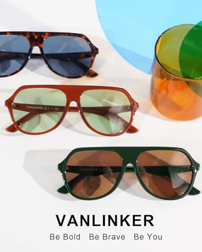 Image of VANLINKER Retro Oversized Polarized Aviator Sunglasses for Women Men Vintage 70s Big Square Aviators VL9851
