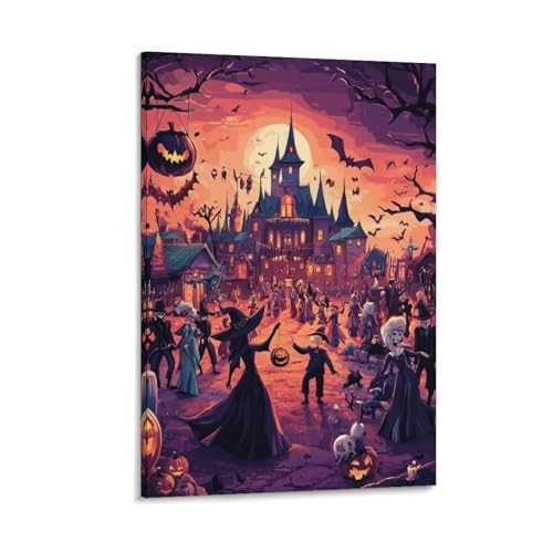 Tableau Halloween pour chambre et couloir | Décoration murale village 30x45cm