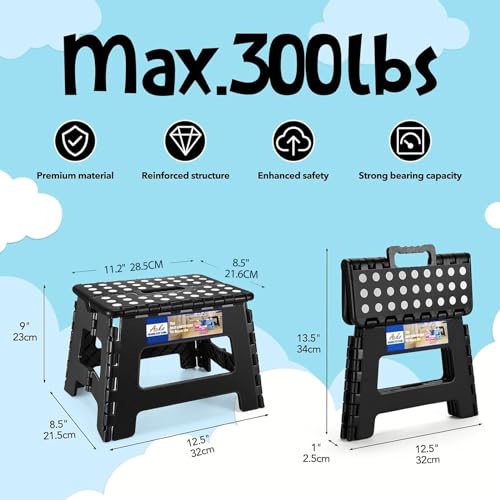 image for ACKO Folding Step Stool 9 Inch 300 lb Capacity, Plastic Foldable Step 